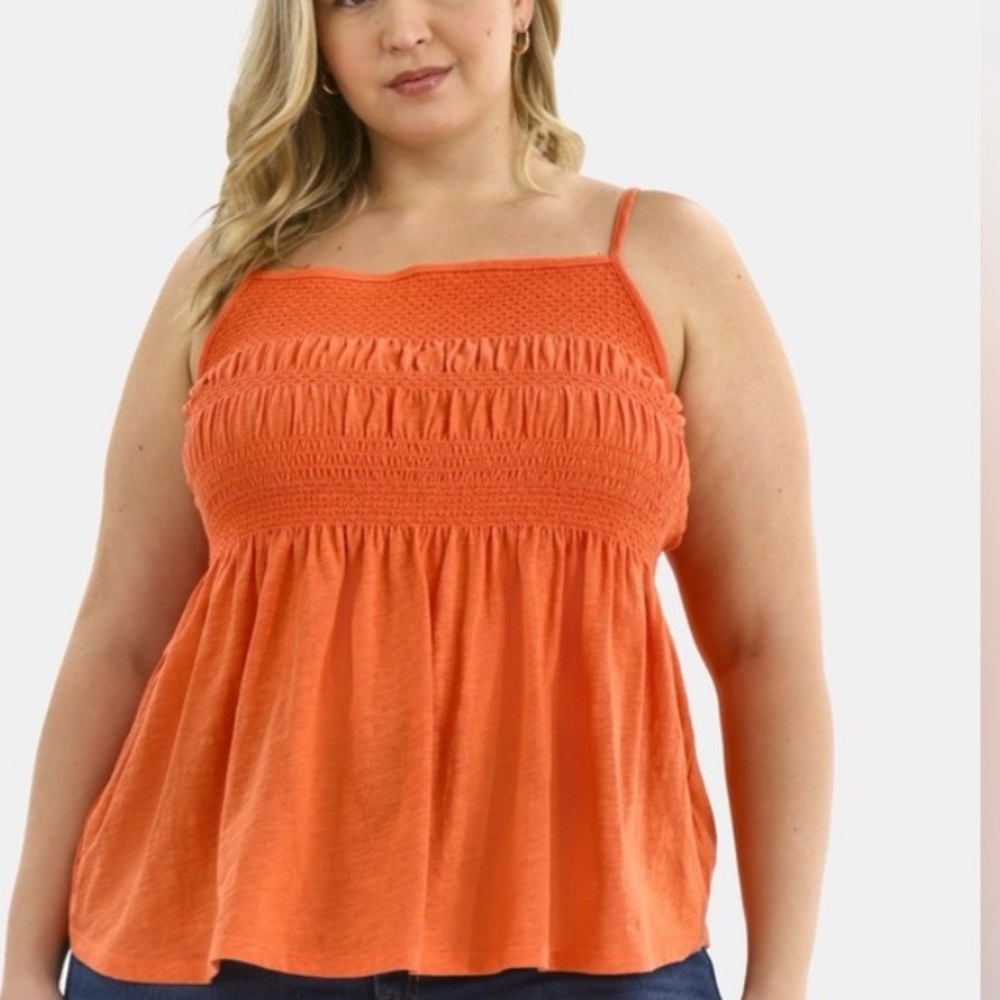 BOGO‼️Plus Size Orange Smocked Spaghetti Strap Top